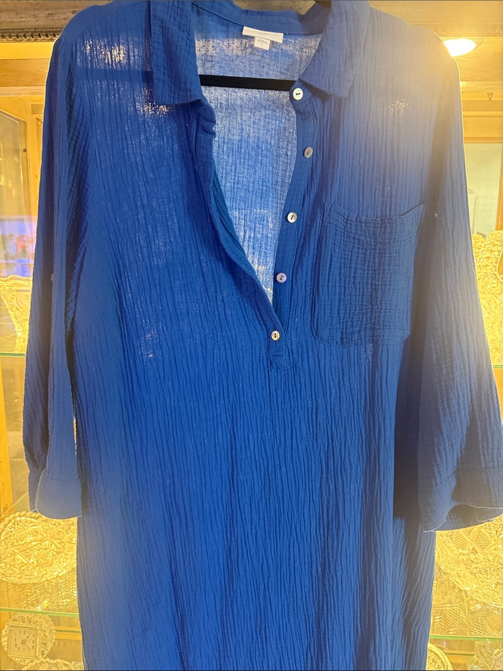 J. Jill Royal Blue Maxi Shirt Dress with Side Slit - Picture 2 of 6